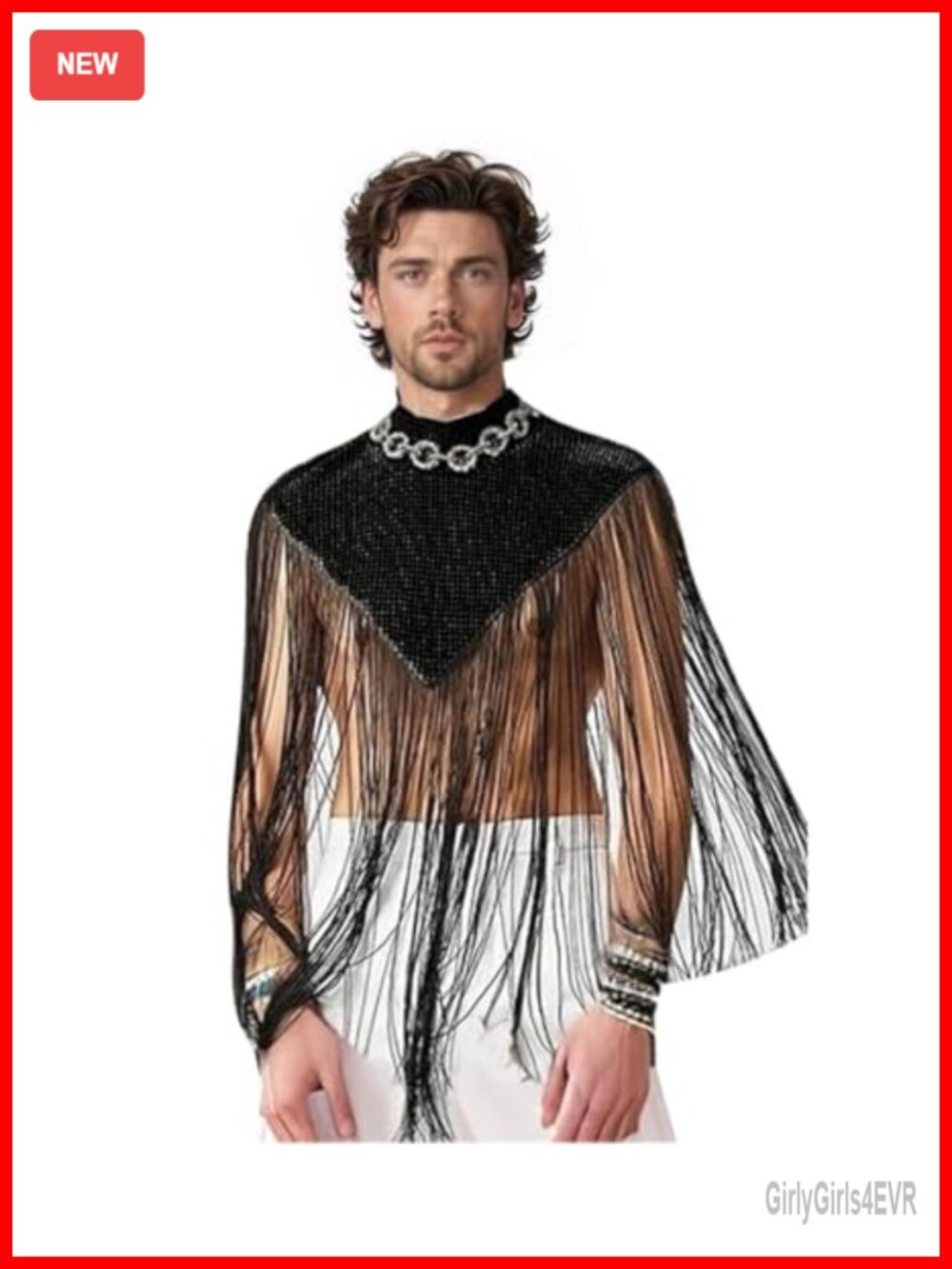 Men's Mesh Tassel Shrug Tank Top Fringe Clubwear Rave Festival Party